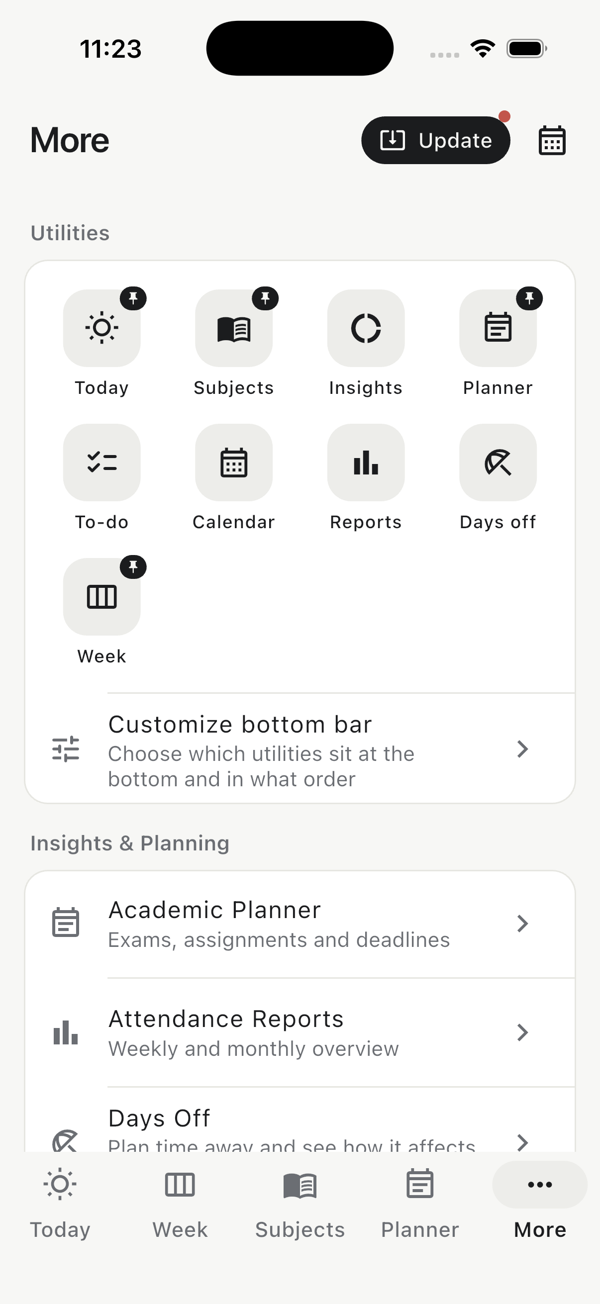 Classly utilities screen with student planning tools